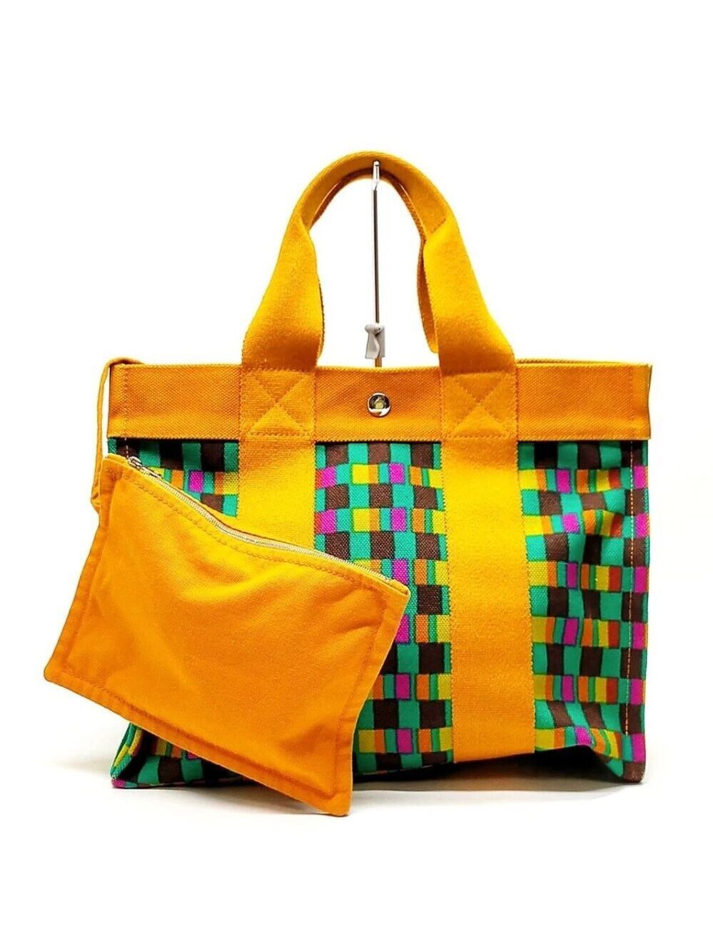 Hermes Hand Bag Green Canvas 800-061225